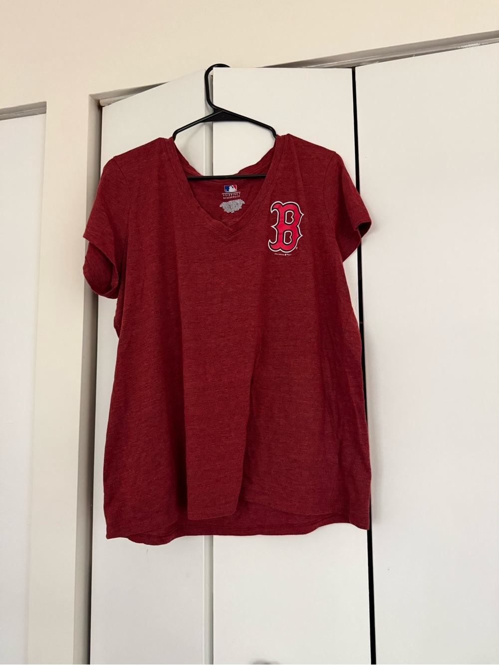 Genuine Merchandise Women's Red V-Neck Boston 'B' Tee